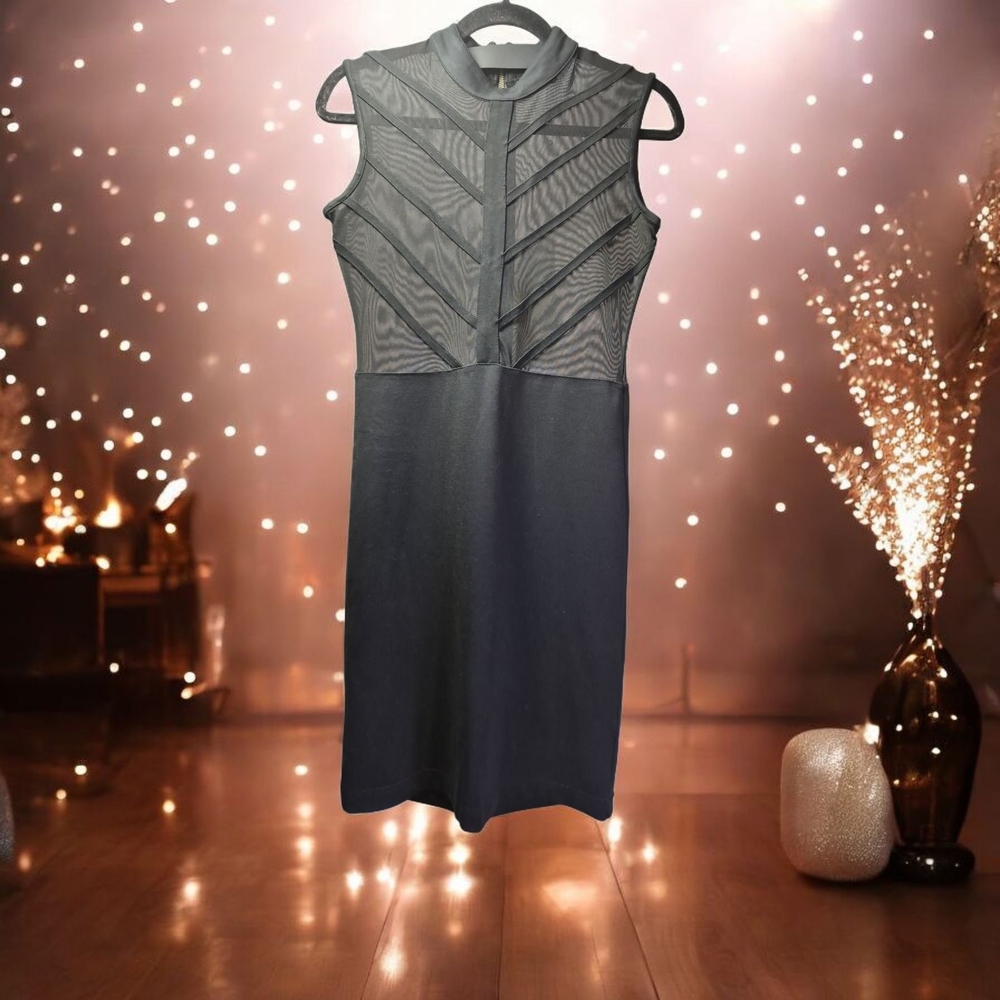 Parasuco Black Mesh Detail Midi Dress